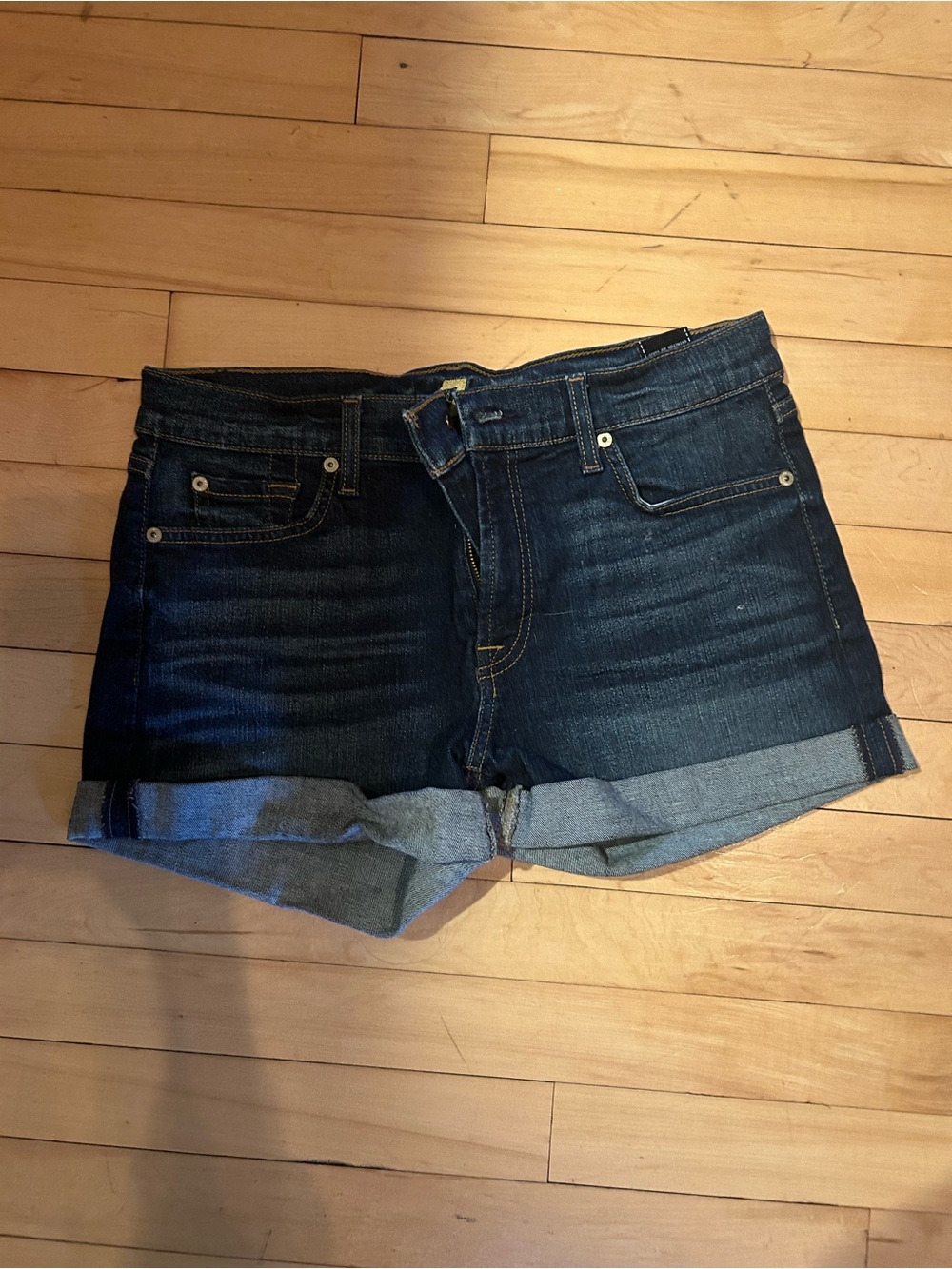 7 for all Mankind- Dark Blue Denim Roll-Hem Women's Shorts. Size 27